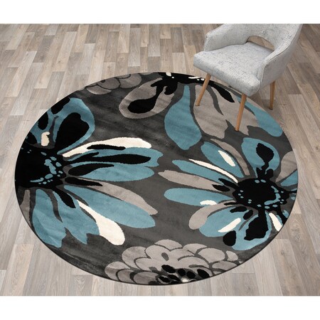 World Rug Gallery Modern Flowers Design Area Rug 6'6'' Round Blue 374BLUE6RND